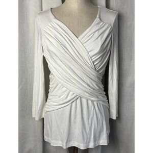 Giorgio Armani Y2K V-Neck Wrap‎ Ruched Knit Top White Womens 12 Long Sleeve EUC